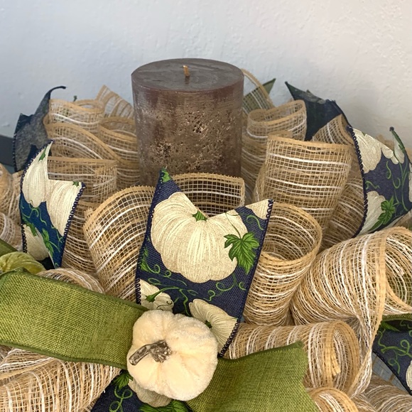 Deco mesh Fall centerpiece, Thanksgiving table decor,...
